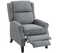 HOMCOM Sillón reclinable 132° max con reposapiés y muelles embolsados, sillón acolchado en tela efecto lino, acero y madera, 74 x 84 x 102 cm, gris