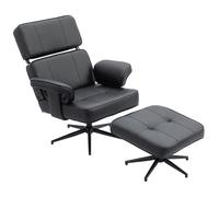 HOMCOM Sillón reclinable ajustable con reposapiés, tapizado en piel sintética, reposacabezas regulable en altura, base metálica, Negro Aosom España