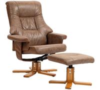 HOMCOM Sillón reclinable con otomano giratorio TV 78x82.5x109cm Marrón | Función reclinable, sillón tapizado, sala de estar, dormitorio, microfibra