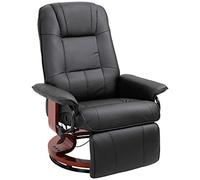 HOMCOM Sillón reclinable con reposapiés Ajustable, Giratorio 360°, Base de Madera, tapizado de plástico Negro
