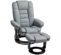 HOMCOM Sillón reclinable con reposapiés, Respaldo reclinable máx. 135°, Asiento Giratorio 360°, cómodo Asiento Acolchado, Funda de plástico, para salón, Dormitorio, Oficina, Gris