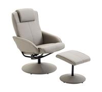 HOMCOM Sillón Relax Reclinable hasta 145° con Taburete Reposapiés Giratorio 360° Tapizado en PU y Estructura de Acero 78x67x98 cm Gris Aosom España