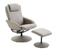 HOMCOM Sillón Reclinable con Reposapiés Sillón de Salón Giratorio Gris | Tapizado en PU, Estructura de Acero, Carga 120 kg, Butaca, para Dormitorio, Sala de Estar