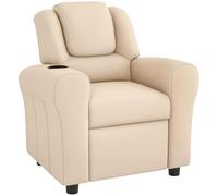 HOMCOM Sillón reclinable de piel sintética para niños, silla infantil, sillón para niños pequeños con respaldo ajustable, reposapiés, reposacabezas acolchado, portavasos, color beige