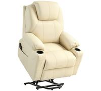 HOMCOM Sillón reclinable eléctrico 135°, Sillón relax eléctrico PU con 8 puntos de masaje, 2 portavasos, bolsillos laterales, mando a distancia y reposapiés, Crema