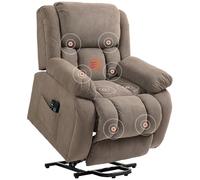 HOMCOM Sillón reclinable eléctrico 150°, Sillón relax eléctrico de tela con 8 puntos de masaje, calefactable, puerto USB, 2 mandos a distancia, reposapiés, bolsillos laterales, marrón claro