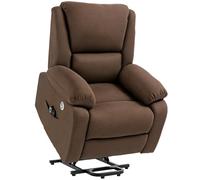 HOMCOM Sillón reclinable eléctrico con 8 puntos de masaje y reposapiés, Sillón moderno en tela efecto lino y metal, 87x92x105 cm, Café