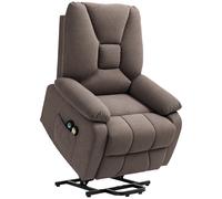 HOMCOM Sillón reclinable eléctrico elevador con reposapiés y control remoto, tela de poliéster con aspecto lino marrón