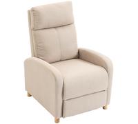 HOMCOM Sillón Reclinable Manual hasta 135° Tapizado en Lino Reposapiés Muelles Ensacados Respaldo Alto y Patas de Madera Beige Aosom España