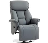 HOMCOM Sillón reclinable reclinable giratorio reposapiés reposabrazos regulables, sillón PU TV, hasta 120 kg, para salón, dormitorio, home cinema, gris