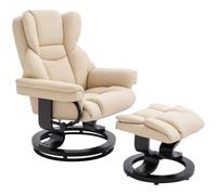 HOMCOM Sillón reclinable reposapiés 360° reposabrazos madera Blanco Crema | Sillón TV reclinable con respaldo alto, hasta 160 kg, cuero sintético, para salón