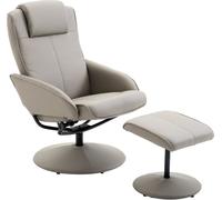 HOMCOM Sillón Relax Reclinable hasta 145° con Taburete Reposapiés Giratorio 360° Tapizado en PU y Estructura de Acero 78x67x98 cm Gris Aosom España