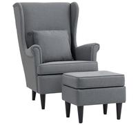 HOMCOM Sillón Relax con Puf Reposapiés, Cojín y Respaldo Alto, Sillón Dormitorio de Tela Acolchada con Patas de Madera y Reposabrazos, para Salón y Salón, 75 x 83 x 104 cm, Gris