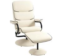HOMCOM Sillón relax con puf, sillón de TV con respaldo reclinable, asiento giratorio 360°, asiento acolchado cómodo, hasta 130 kg, para salón, dormitorio, crema