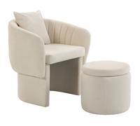 HOMCOM Sillón relax con puff, sillón lounge con respaldo curvo, reposabrazos, acolchado de chenilla estilo nórdico, beige