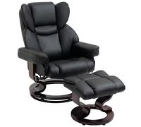 HOMCOM Sillón relax con Reposapiés Función Reclinable Giratorio hasta 160 kg Cuero Sintético Estructura de Metal Negro 80x79x100 cm Aosom España