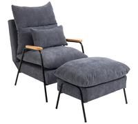 HOMCOM Sillón Relax con Reposapiés Reclinable Respaldo Ajustable Tapizado en Pana 68x91,5x88 cm Máximo Confort Gris Aosom España