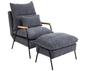 HOMCOM Sillón Relax con Reposapiés Reclinable Respaldo Ajustable Tapizado en Pana 68x91,5x88 cm Máximo Confort Gris Aosom España