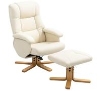 HOMCOM Sillón Relax con Reposapiés Silla Relajante Giratoria 360° y Respaldo reclinable Silla TV Carga hasta 120Kg para Salón, Dormitorio, Oficina, Crema