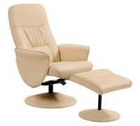 HOMCOM Sillón Relax con Reposapiés Sillón Relajante Giratorio 360° y Respaldo reclinable para TV con soporte de hasta 120Kg Revestimiento sintético de metal, color beige