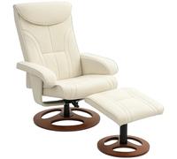 HOMCOM Sillón Relax con reposapiés Sillón Relax con Respaldo reclinable hasta 135° - Funda sintética y Base de Madera - para salón, Dormitorio, Blanco