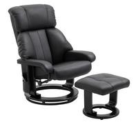 HOMCOM Sillón relax con taburete, función de masaje, giratorio, color negro | Sillón giratorio para TV, de masaje, mando a distancia, bolsillo lateral, sillón reclinable de piel sintética para salón