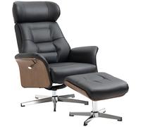 HOMCOM Sillón relax con Taburete Giratorio 360° Función de Reclinación Sillón de Lectura Negro 80x84x108 cm Aosom España