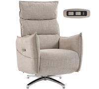 HOMCOM Sillón relax eléctrico giratorio para adultos, sillón con tejido efecto lino y puertos de carga, beige