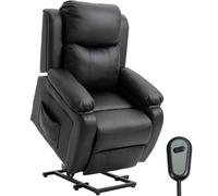 HOMCOM Sillón Relax Eléctrico Reclinable Levanta Personas Negro | Sillón Elevador, Respaldo Alto, Control Remoto, Reposapiés, Acolchado Grueso, Tapizado en PU, Bolsillos Laterales