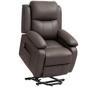 HOMCOM Sillón Relax Eléctrico Reclinable Levanta Personas, Sillón Elevador, con Respaldo Alto, Control Remoto, Reposapiés, Acolchado Grueso, Tapizado en PU, Bolsillos Laterales, Marrón Oscuro