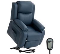 HOMCOM Sillón Relax Eléctrico Reclinable Levanta Personas, Sillón Elevador, con Respaldo Alto, Control Remoto, Reposapiés, Acolchado Grueso, Tapizado en PU, Bolsillos Laterales, Azul Oscuro