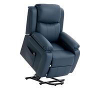 HOMCOM Sillón Relax Eléctrico Reclinable Levanta Personas, Sillón Elevador, con Respaldo Alto, Control Remoto, Reposapiés, Acolchado Grueso, Tapizado en PU, Bolsillos Laterales, Azul Oscuro