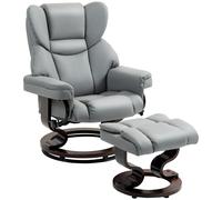 HOMCOM Sillón relax giratorio con reposapiés, respaldo alto, espuma de alta densidad, base de madera, gris claro
