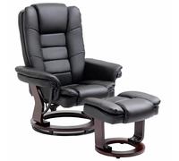 HOMCOM Sillón relax inclinable 135° gran confort giratorio 360° con reposapiés revestimiento sintético negro