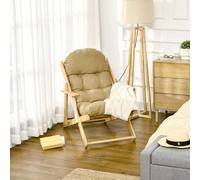 HOMCOM Sillón Relax Plegable Tapizado, Sillón de Descanso, Silla Relax, Silla de Comedor con Aspecto de Lino para Salón, Madera de Haya, 71x89x96 cm Marrón