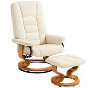 HOMCOM Sillón Relax Reclinable Cómodo con Reposapiés Giratorio Marco de Madera Revestimiento Sintético Crema Aosom España