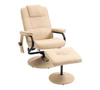 HOMCOM Sillón de Masaje Eléctrico Relax con Taburete Reposapiés Giratorio Control Remoto 10 Zonas Masaje PU Beige Aosom España