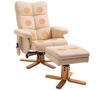 HOMCOM Sillón Relax Reclinable con Reposapiés Sillón de Masaje Eléctrico de PU con 10 Puntos de Masaje Función Reclinable Giratorio 360° Mando a Distancia Bolsillo Lateral para Salón Oficina Crema
