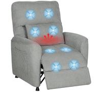 HOMCOM Sillón Relax Reclinable Eléctrico, con Calor Lumbar y Masaje Vibración, Sillón Masaje Relax, Motor Silencioso, Función de Memoria, Bolsillos Laterales, Almohada, Control Remoto con USB, Gris