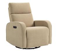HOMCOM Sillón Relax Reclinable Eléctrico con Doble Motor, Sillón Reclinable de Chenilla Giratorio y Balancín con Reposacabezas Ajustable, Puertos USB y USB-C, Reposapiés, Botones Iluminados, Beige