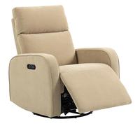 HOMCOM Sillón Relax Reclinable Eléctrico con Doble Motor, Sillón Reclinable de Chenilla Giratorio y Balancín con Reposacabezas Ajustable, Puertos USB y USB-C, Reposapiés, Botones Iluminados, Beige