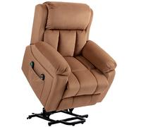 HOMCOM Sillón Relax Reclinable Eléctrico Levanta Personas con Masaje Vibratorio y Calor Control Remoto Reposapiés Marrón