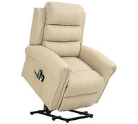 HOMCOM Sillón Relax Reclinable Eléctrico Levanta Personas, con Masaje Vibratorio y Calor, Sillón Elevador, con Control Remoto, Reposapiés, Tapizado en PU, Bolsillos Laterales, Crema