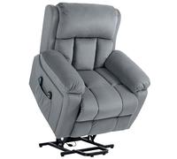 HOMCOM Sillón Relax Reclinable Eléctrico Levanta Personas, con Masaje Vibratorio y Calor, Sillón Elevador, con Control Remoto, Reposapiés, Tapizado en Cuero Sintético, Bolsillos, Gris
