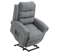 HOMCOM Sillón Relax Reclinable Eléctrico Levanta Personas, con Masaje Vibratorio y Calor, Sillón Elevador, con Control Remoto, Reposapiés, Tapizado en Lino, Bolsillos Laterales, Gris