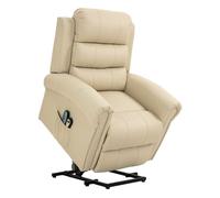 HOMCOM Sillón Relax Reclinable Eléctrico Levanta Personas, con Masaje Vibratorio y Calor, Sillón Elevador, con Control Remoto, Reposapiés, Tapizado en PU, Bolsillos Laterales, Crema