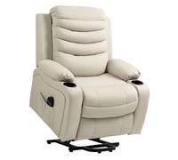 HOMCOM Sillón Relax Reclinable Eléctrico Levanta Personas, con Masaje Vibratorio y Calor, Sillón Elevador, con Puerto USB, Control Remoto, Reposapiés, Tapizado en PU, Bolsillos, Portavasos, Crema