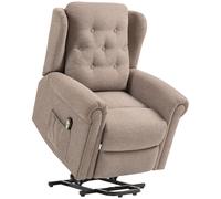 HOMCOM Sillón Relax Reclinable Eléctrico Levanta Personas con Respaldo Alto Capitoné Control Remoto Marrón Claro