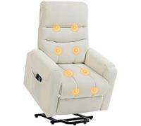 HOMCOM Sillón Relax Reclinable Eléctrico Levanta Personas, Sillón Elevador con 8 Puntos de Masaje, 2 Controles Remotos, Reposapiés, Tapizado en Pana, Acolchado Grueso, Bolsillo Lateral, Beige