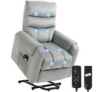 HOMCOM Sillón Relax Reclinable Eléctrico Levanta Personas, Sillón Elevador con 8 Puntos de Masaje, 2 Controles Remotos, Reposapiés, Tapizado en Pana, Acolchado Grueso, Bolsillo Lateral, Gris